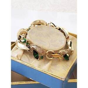 Vintage Green Rhinestone Lisner Designer Bracelet